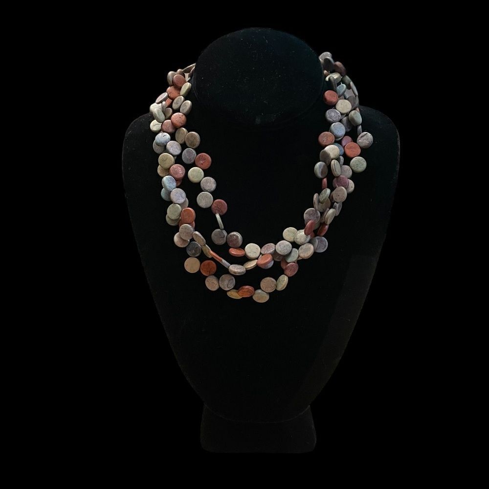 Vintage Wood Multi-strand Multicolor Necklace